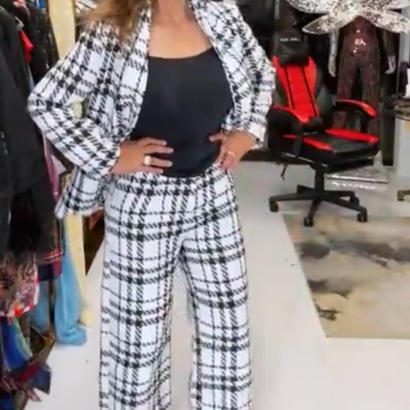 Heavy Black and White Plaid Pantsuit